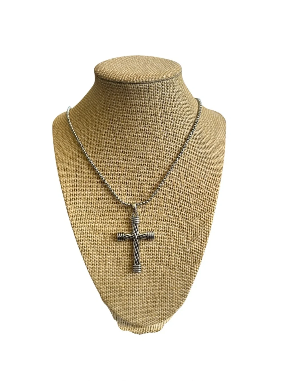 Unisex Silver Cross Pendant Long Style Chain Necklace